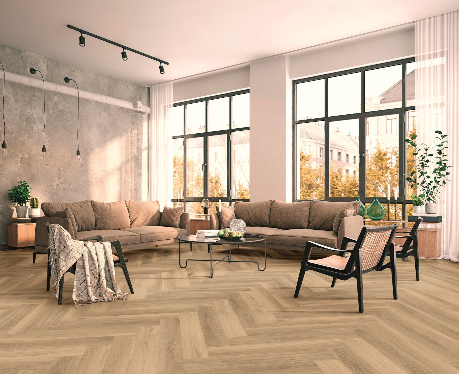 TreeFloor Enia Strix Herringbone Flooring Oak Sand PVC Dryback