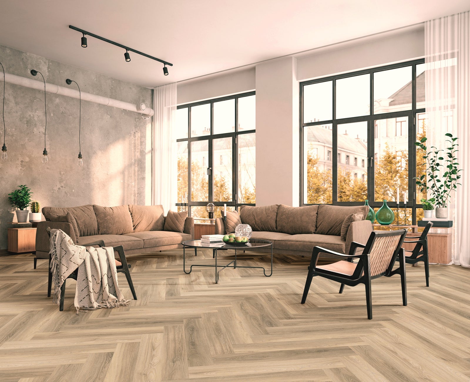 TreeFloor Enia Strix Herringbone Flooring Oak Grey PVC Dryback